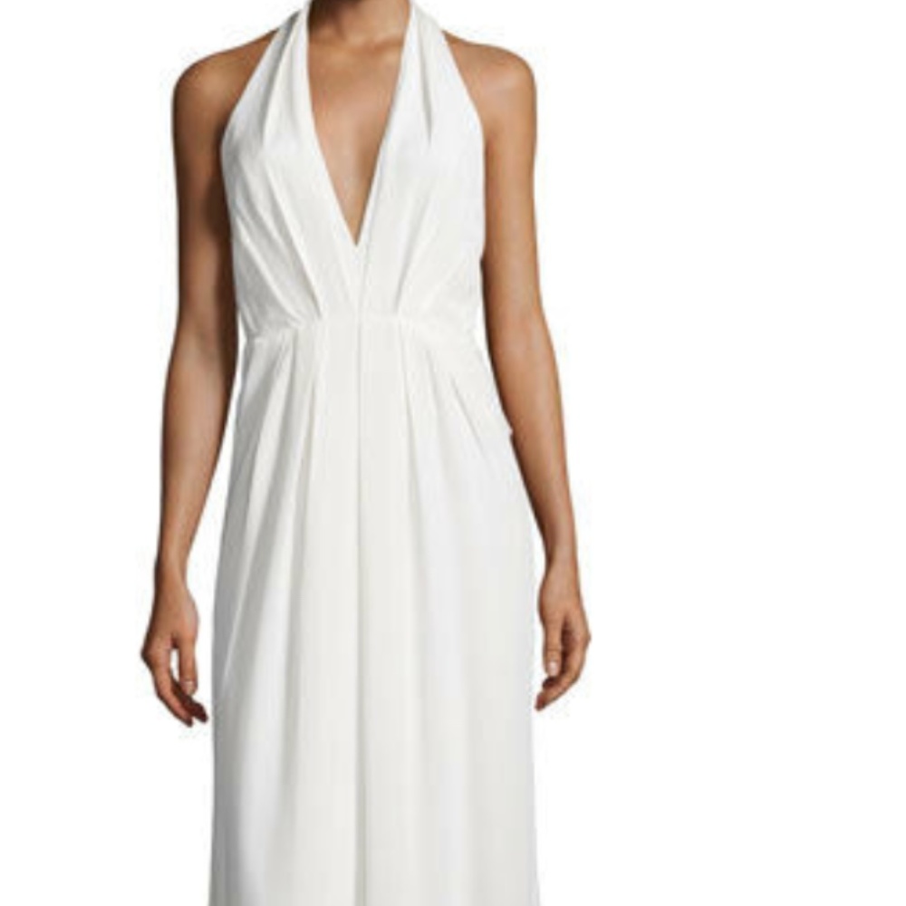 Jill Stuart Ivory Matte Charmeuse Deep V halter